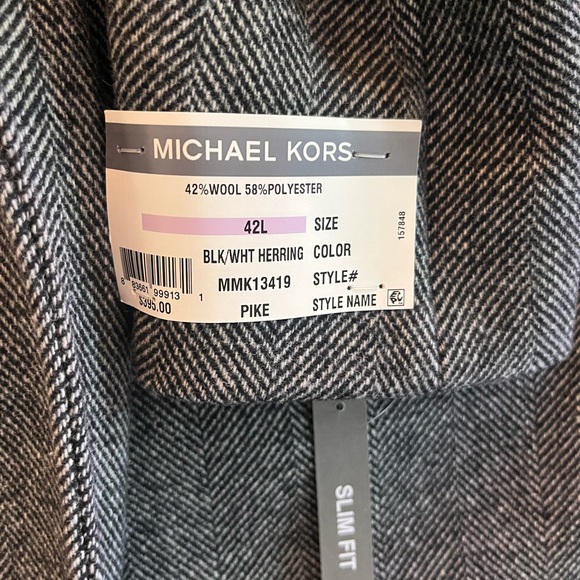 NWT 42L Michael Kors Men's Pike Slim-Fit Top Coat black/white Herringbone - Picture 4 of 11
